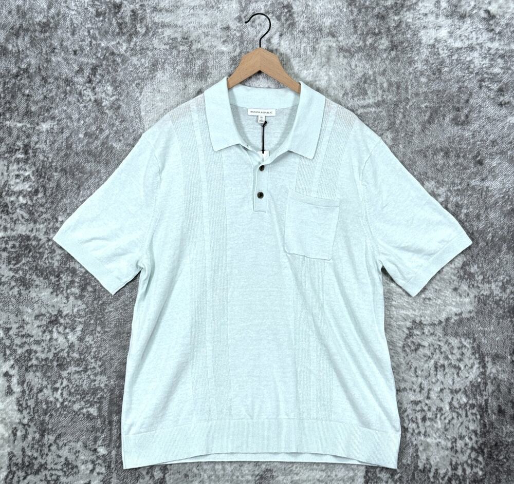 New Banana Republic Sweater Polo Shirt XL Tall Mens Light Blue Cotton Linen Knit